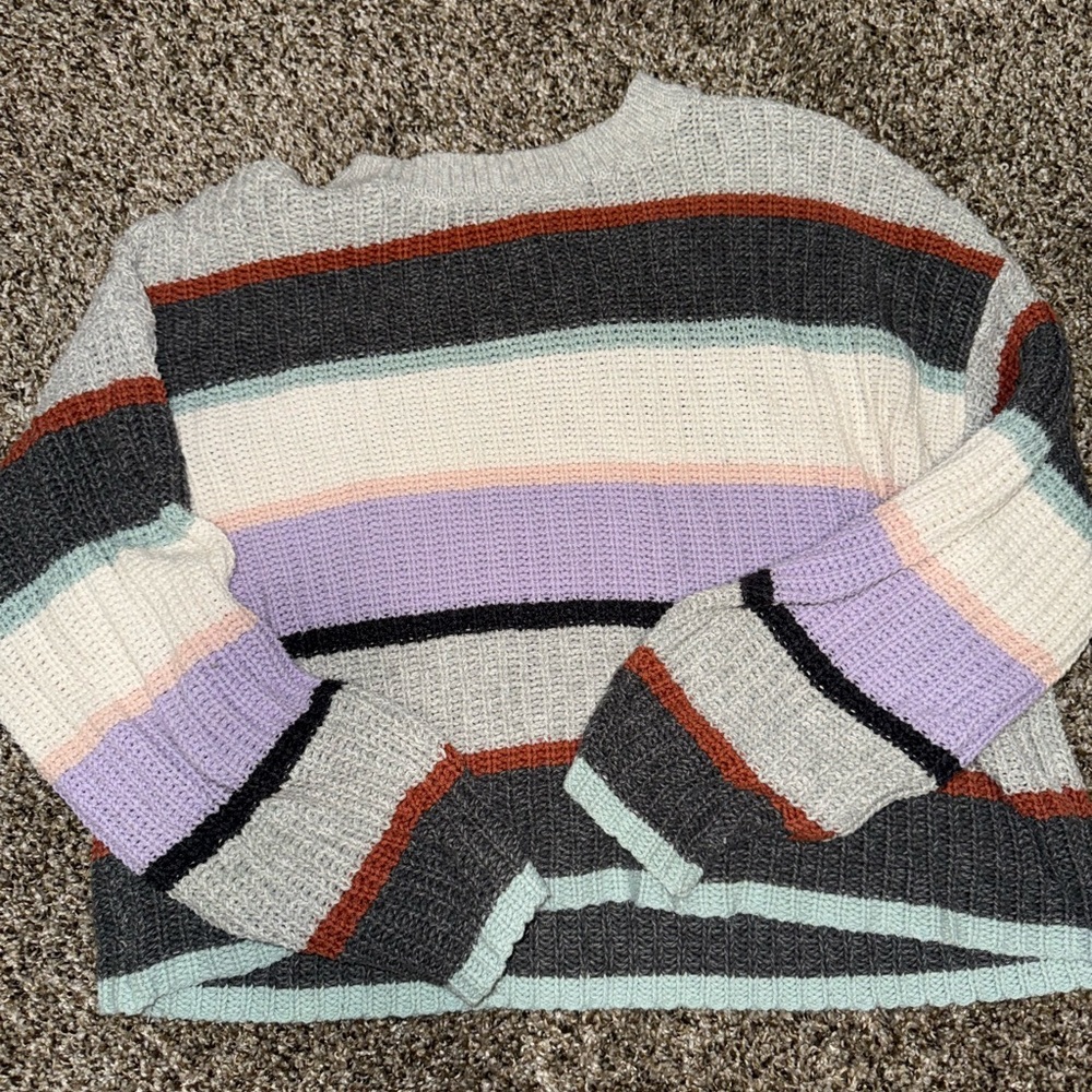 American Eagle Outfitters Striped Sweater in‎ Gray, Cream, and Purple